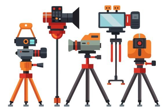 Camera Tripod Realistic Vector Set for Designers