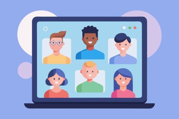 Online Meeting Via Group Call Home Office Illustrations